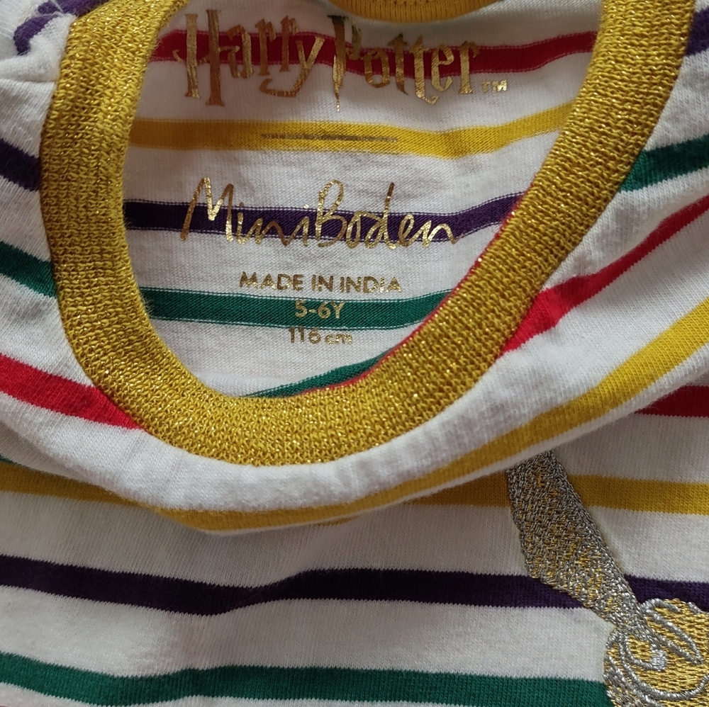Mini Boden Harry Potter striped golden snitch long sleeve tee size 5-6